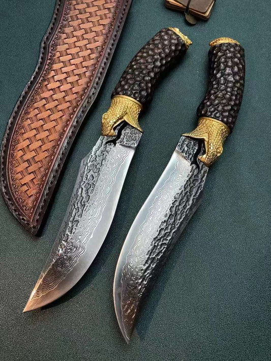 Rattlesnake Damascus Steel Outdoor Fixed Blade Knife