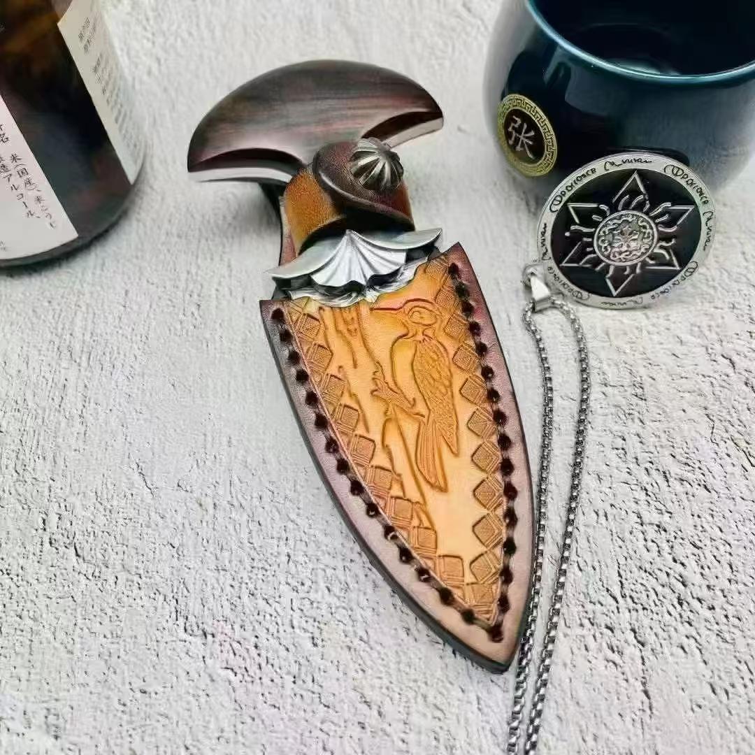Damascus Pattern 9Cr15Mov Steel Blade Push Knife