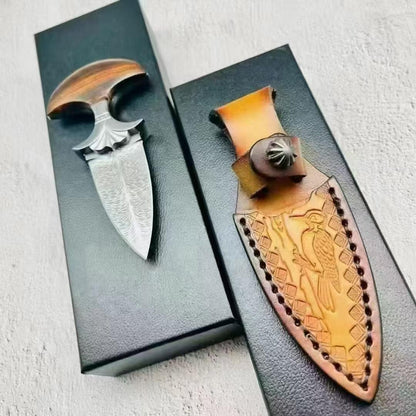 Damascus Pattern 9Cr15Mov Steel Blade Push Knife
