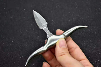 Bull Skull D2 / Damascus Blade Pendant Push Knife