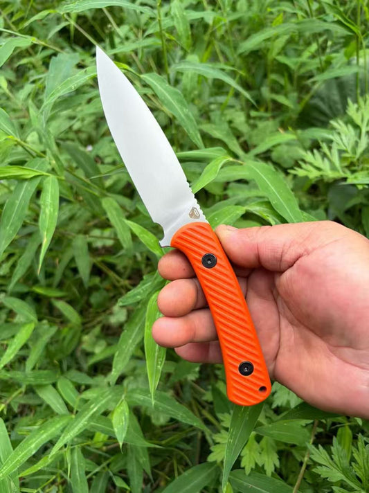 Bison 14C28N Steel Outdoor Small Fixed Blade Knife With Orange Handle and Sheath