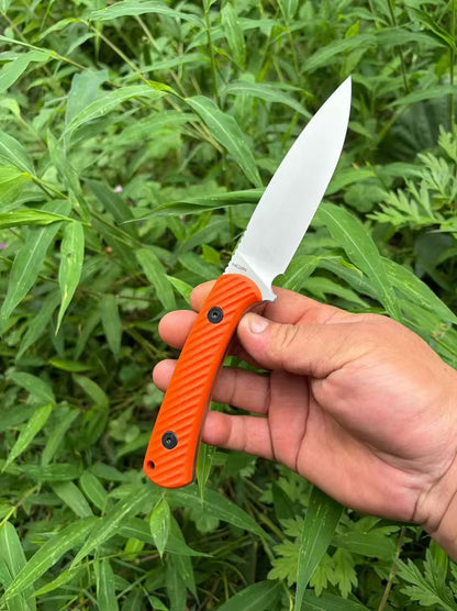 Bison 14C28N Steel Outdoor Small Fixed Blade Knife With Orange Handle and Sheath