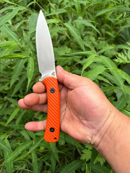 Bison 14C28N Steel Outdoor Small Fixed Blade Knife With Orange Handle and Sheath