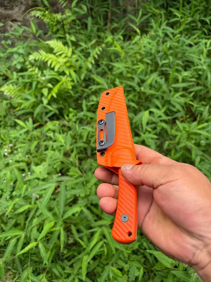 Bison 14C28N Steel Outdoor Small Fixed Blade Knife With Orange Handle and Sheath