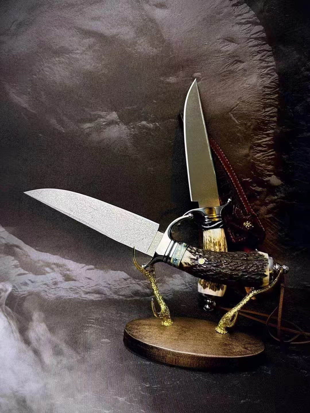 Wasteland Antler Handle Wooz Steel Fixed Blade Bowie Knife