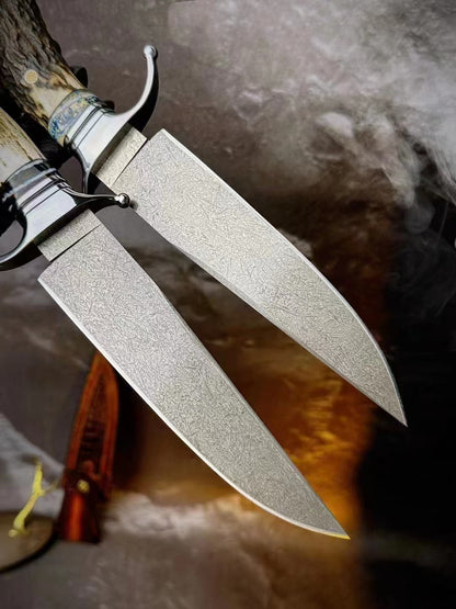 Wasteland Antler Handle Wooz Steel Fixed Blade Bowie Knife