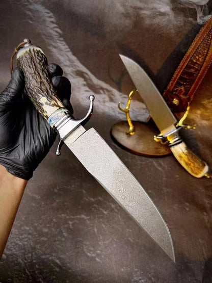 Wasteland Antler Handle Wooz Steel Fixed Blade Bowie Knife