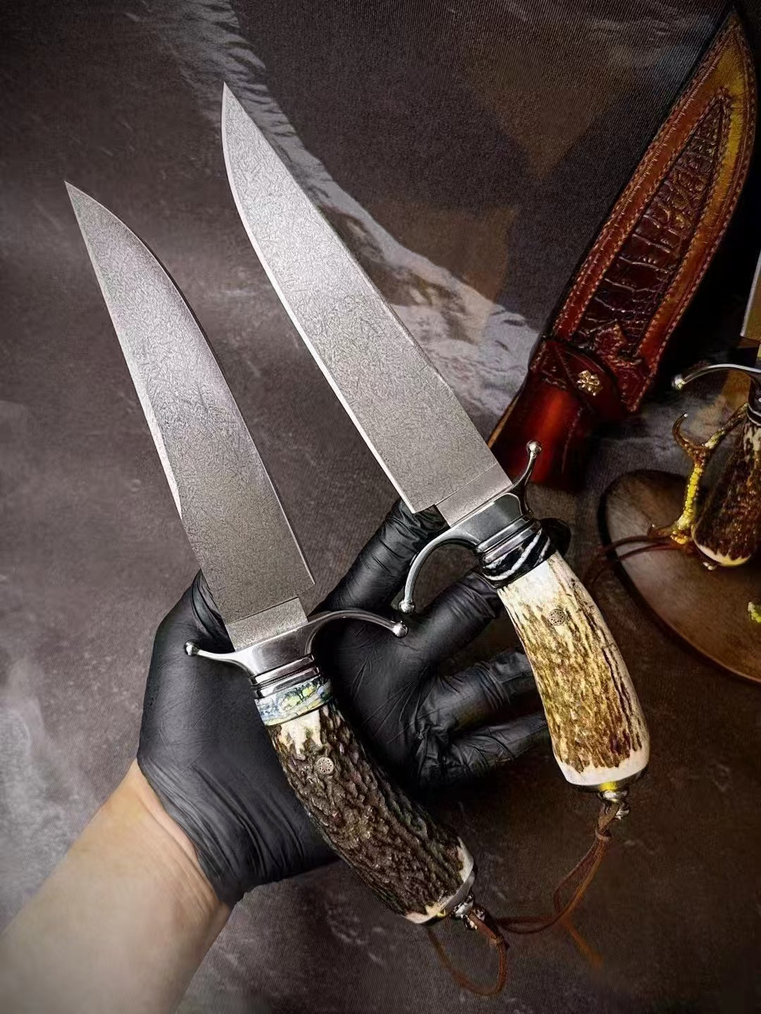 Wasteland Antler Handle Wooz Steel Fixed Blade Bowie Knife