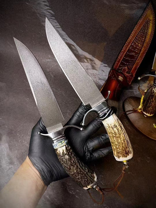 Wasteland Antler Handle Wooz Steel Fixed Blade Bowie Knife