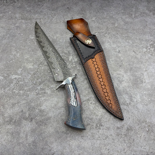 Reclusedge Jade VG10 Damascus Steel Bowie Fixed Blade Knife for Collection