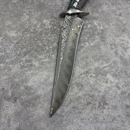 Reclusedge Jade VG10 Damascus Steel Bowie Fixed Blade Knife for Collection