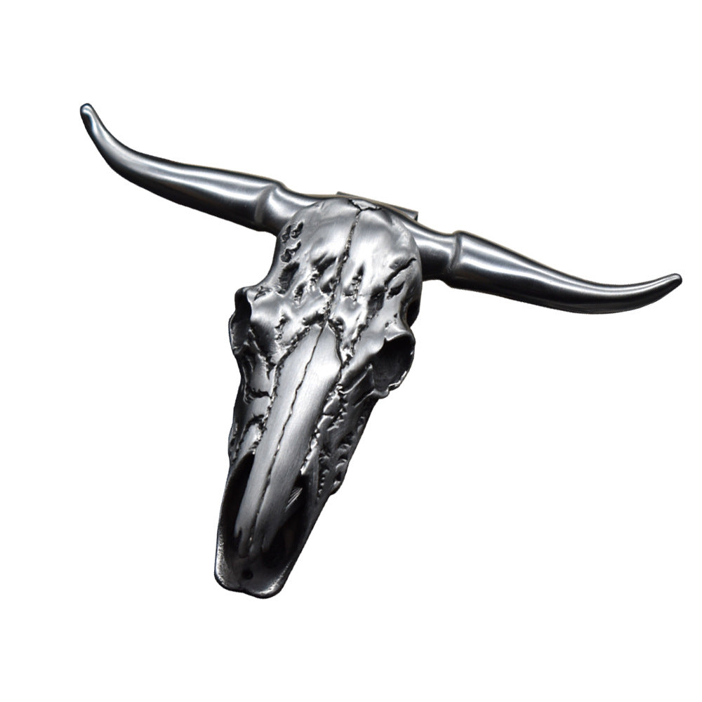 Bull Skull D2 / Damascus Blade Pendant Push Knife