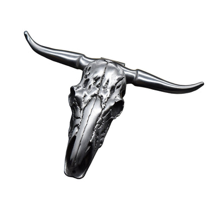 Bull Skull D2 / Damascus Blade Pendant Push Knife