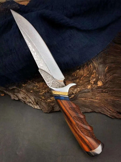 Handmade Damascus Steel Hunting Knife with Leather Sheath