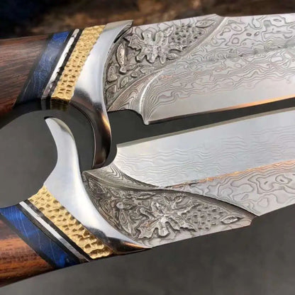 Handmade Damascus Steel Hunting Knife with Leather Sheath