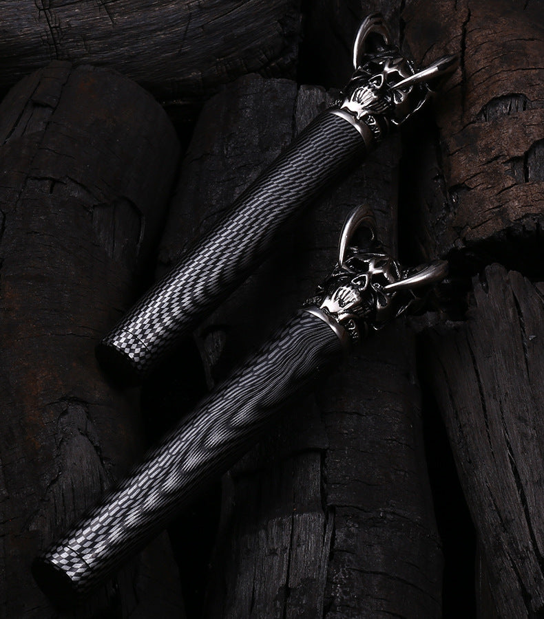 Devil Skull Damascus Blade Push Knife