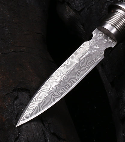 Devil Skull Damascus Blade Push Knife