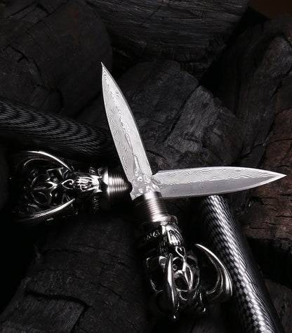 Devil Skull Damascus Blade Push Knife