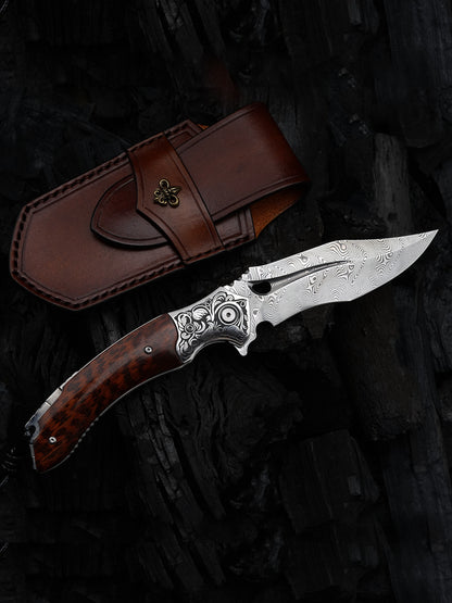 Snakewood Handle Damascus Blade Outdoor Folding Knife