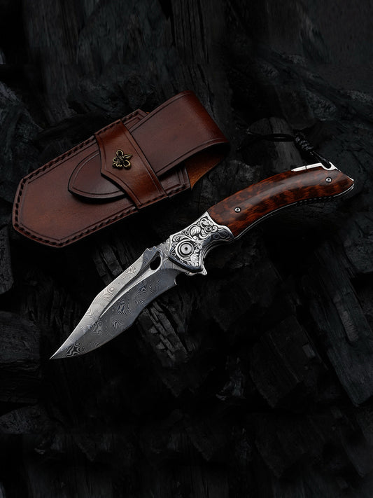 Snakewood Handle Damascus Blade Outdoor Folding Knife