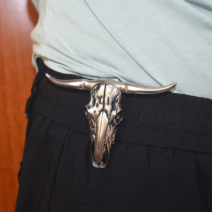 Bull Skull D2 / Damascus Blade Pendant Push Knife
