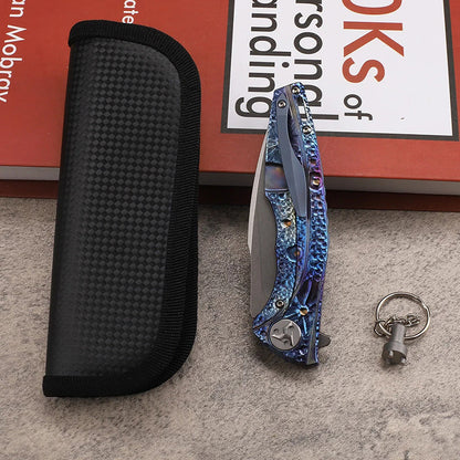 Colored Titanium Handle Pocket Folding Knife D2 Steel Blade EDC Knife with Belt Clip