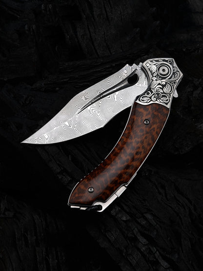 Snakewood Handle Damascus Blade Outdoor Folding Knife
