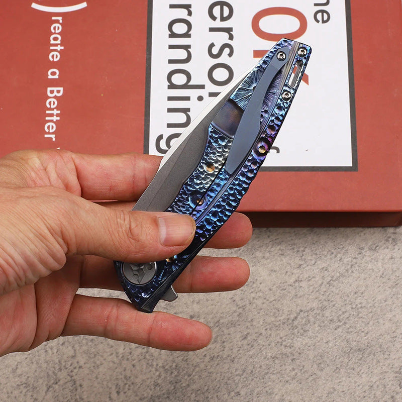 Colored Titanium Handle Pocket Folding Knife D2 Steel Blade EDC Knife with Belt Clip