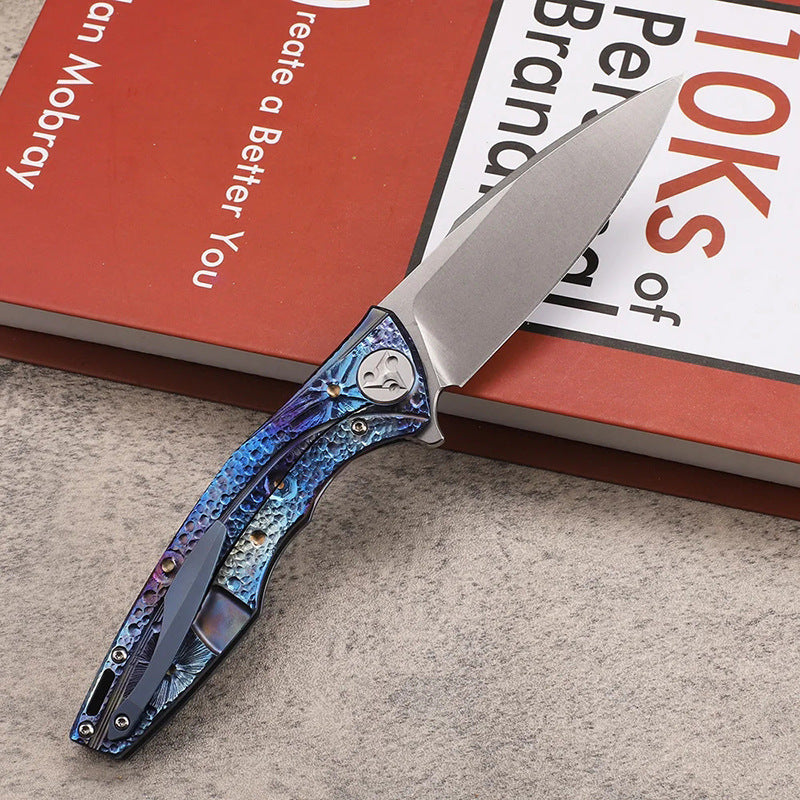 Colored Titanium Handle Pocket Folding Knife D2 Steel Blade EDC Knife with Belt Clip