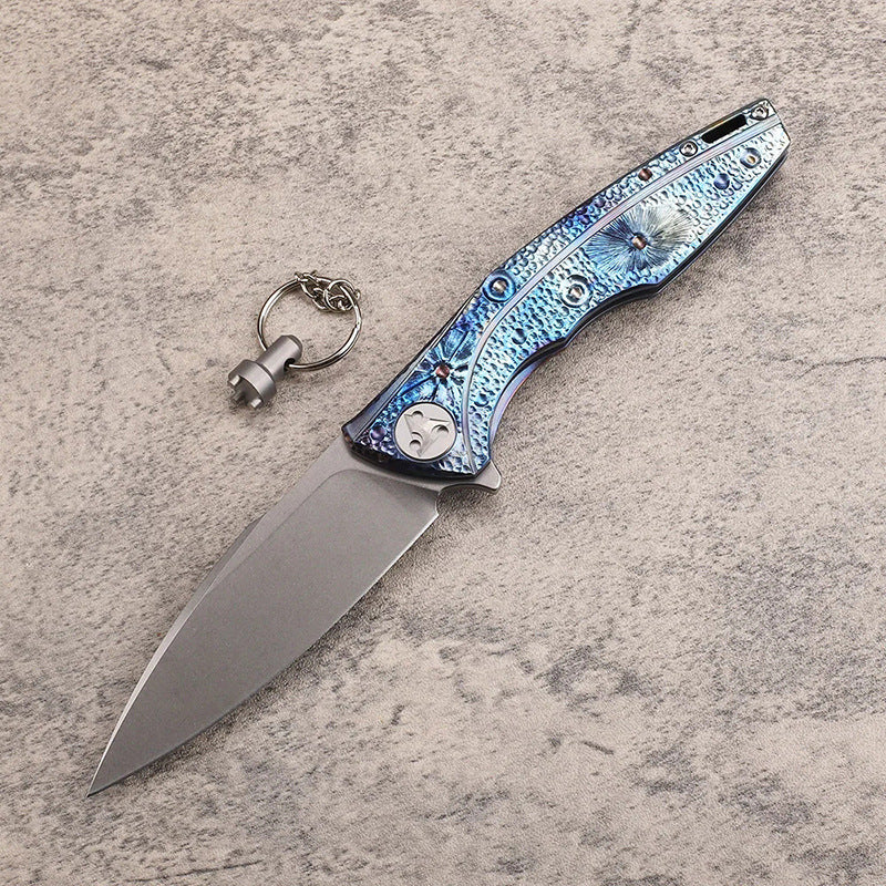 Colored Titanium Handle Pocket Folding Knife D2 Steel Blade EDC Knife with Belt Clip