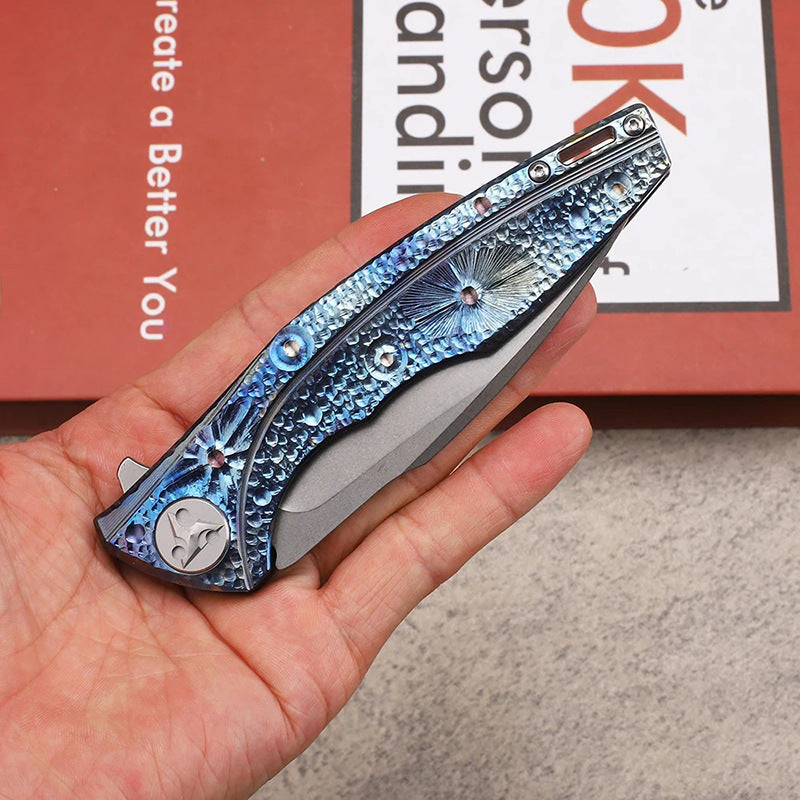 Colored Titanium Handle Pocket Folding Knife D2 Steel Blade EDC Knife with Belt Clip