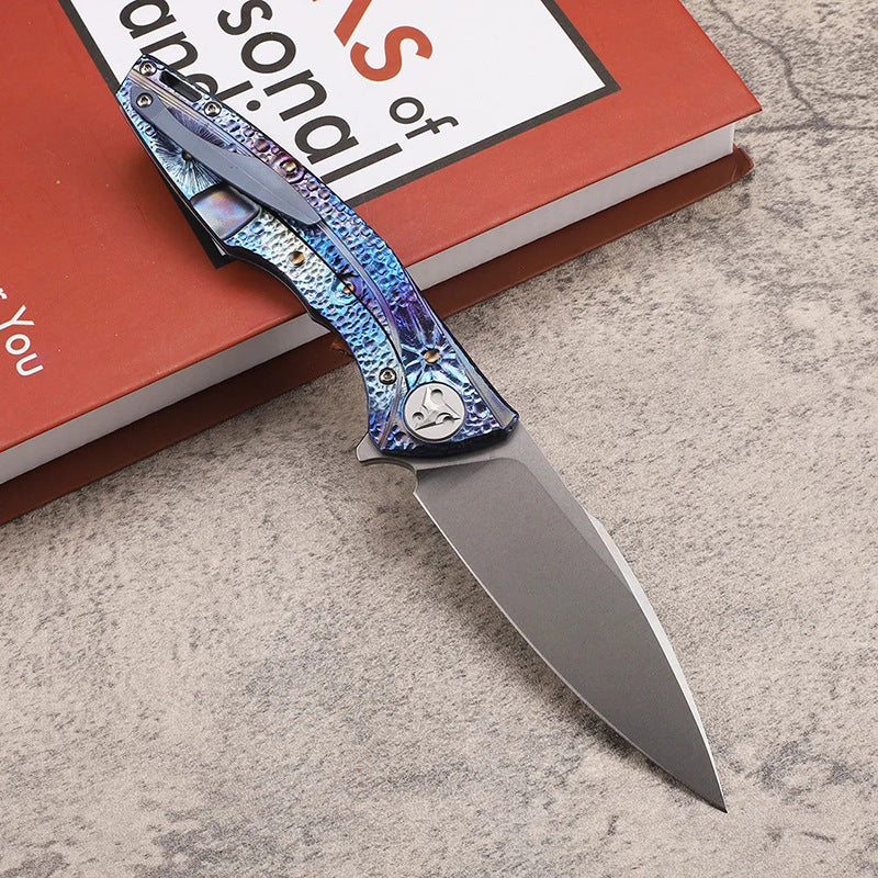 Colored Titanium Handle Pocket Folding Knife D2 Steel Blade EDC Knife with Belt Clip