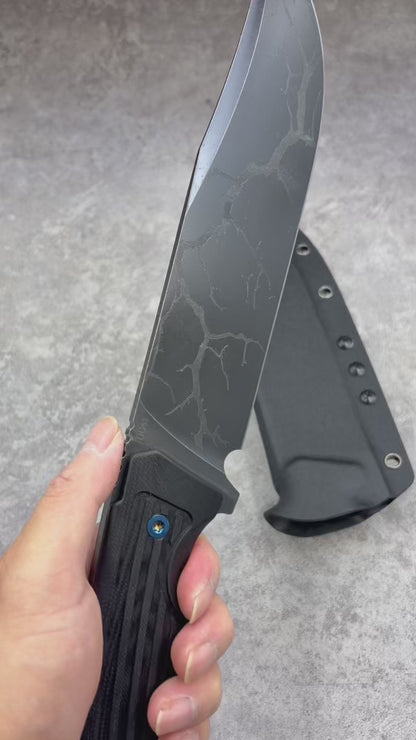 MieBa DC53 Steel Lightening Coated Fixed Blade Hunting Knife Outdoor