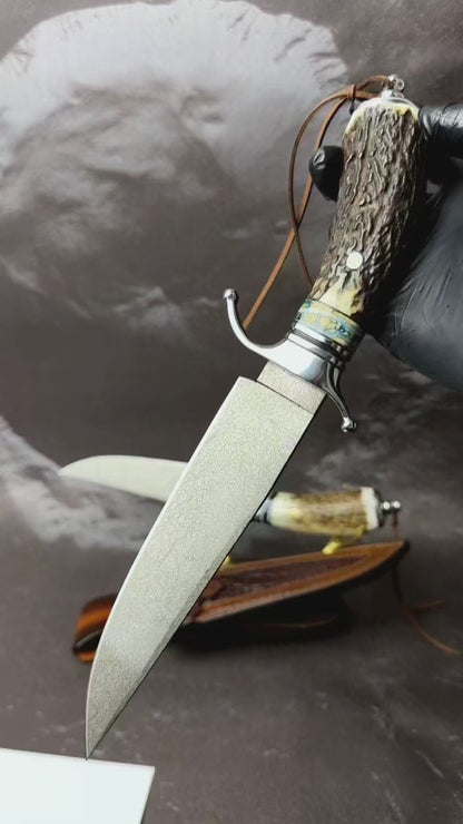 Wasteland Antler Handle Wooz Steel Fixed Blade Bowie Knife