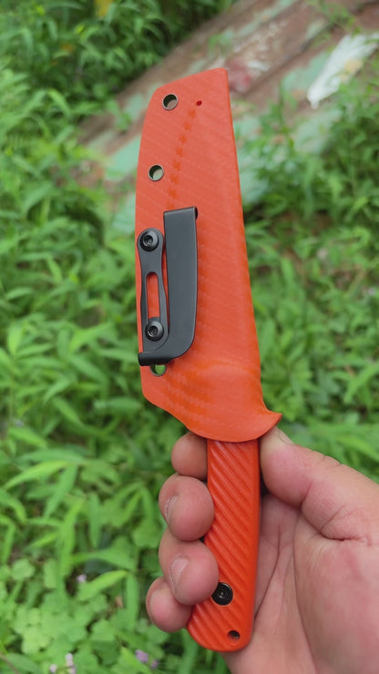 Bison 14C28N Steel Outdoor Small Fixed Blade Knife With Orange Handle and Sheath
